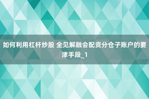 如何利用杠杆炒股 全见解融会配资分仓子账户的要津手段_1