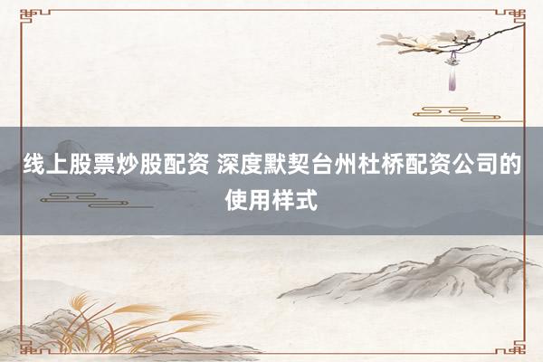 线上股票炒股配资 深度默契台州杜桥配资公司的使用样式