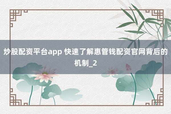 炒股配资平台app 快速了解惠管钱配资官网背后的机制_2
