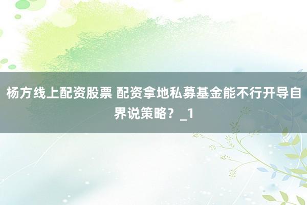 杨方线上配资股票 配资拿地私募基金能不行开导自界说策略？_1
