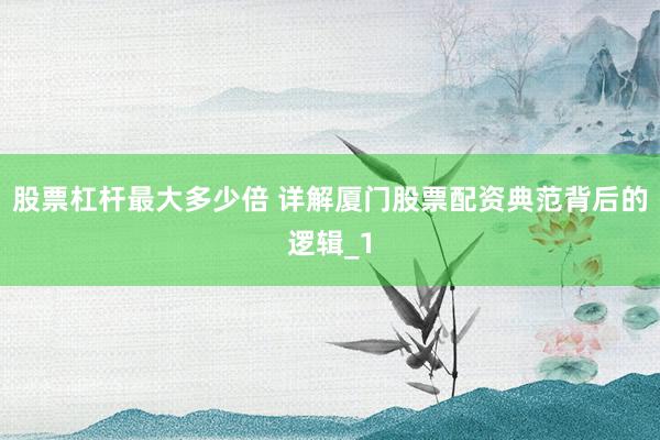股票杠杆最大多少倍 详解厦门股票配资典范背后的逻辑_1